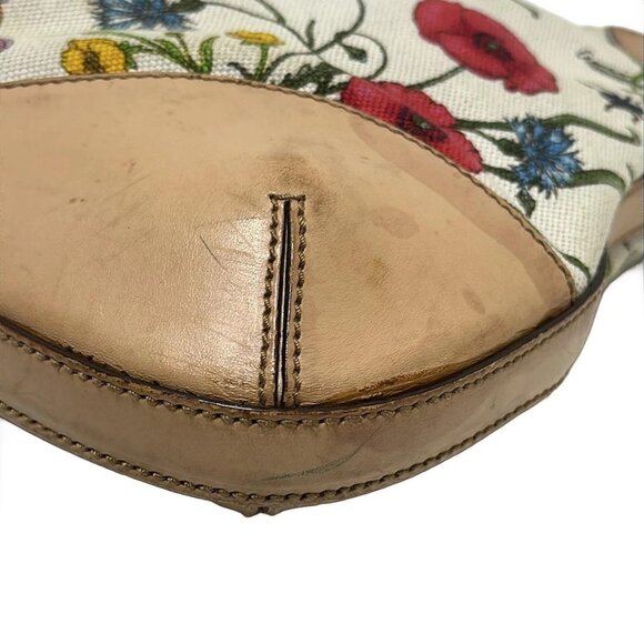 Auth GUCCI Flora,Hustler bit 137388 Cream Light Brown Multi Canvas Leather - Picture 9 of 10